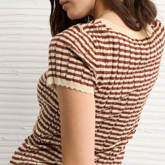 AE Henley Pointelle Sweater T-Shirt - Picture 3 of 8